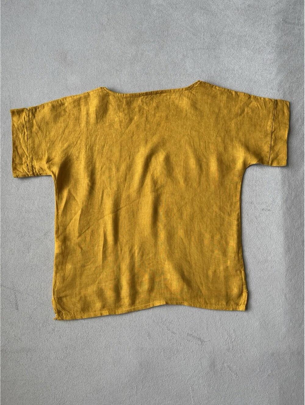 Francesca Bettini Top Women’s Large Linen Mustard Boxy Pockets Italy Lagenlook - Picture 7 of 7